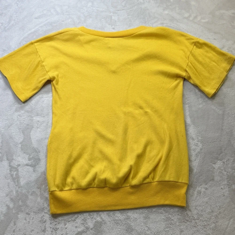 Vintage 70s Jill Short Sleeve Sweatshirt Yellow V Neck Kangaroo Pocket Women's M